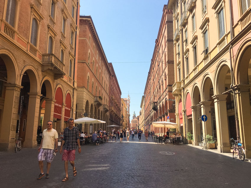 View down a main street in Bologna