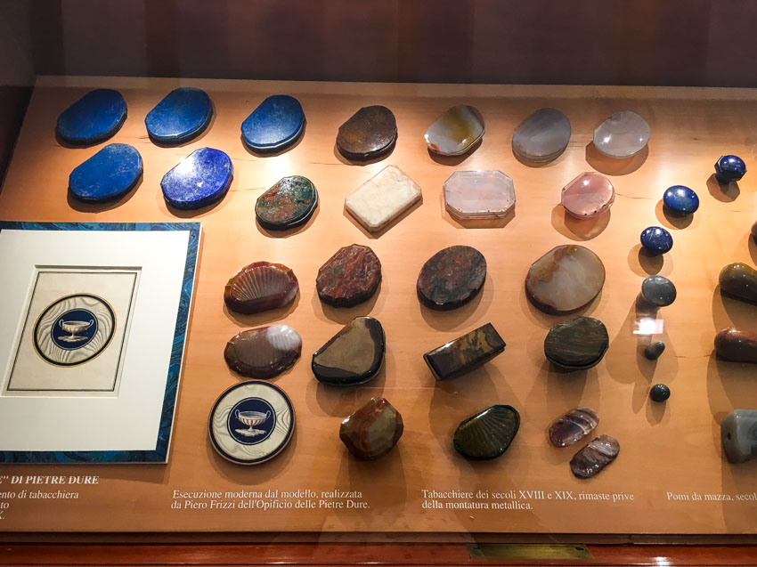 Some precious stones on display before they were put into mosaics