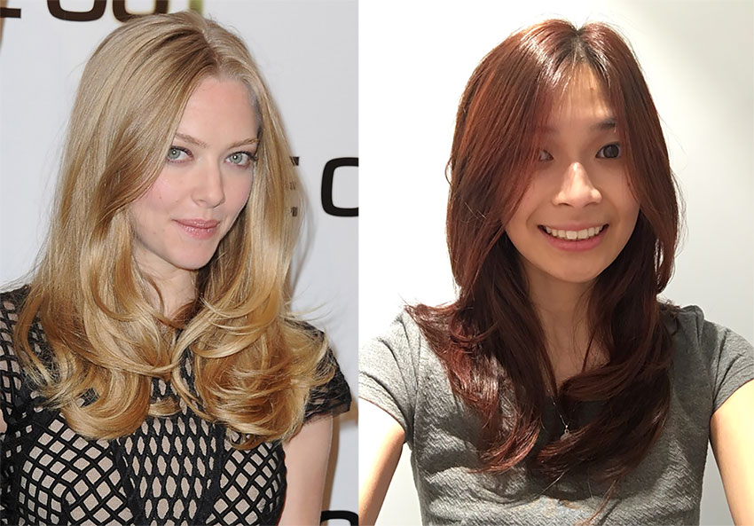 Comparison hair photo: Amanda Seyfried (left) and my new haircut (right)
