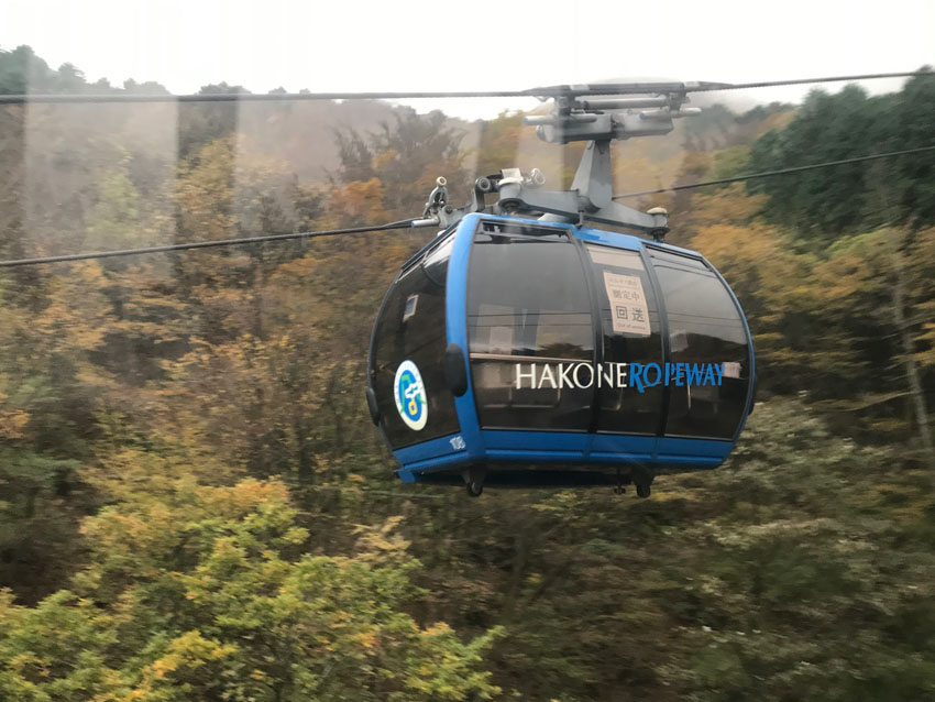A carriage of the Hakone ropeway, as seen from another carriage