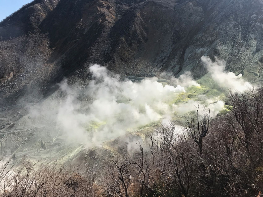 Sulphur fumes spewing from the volcanic area