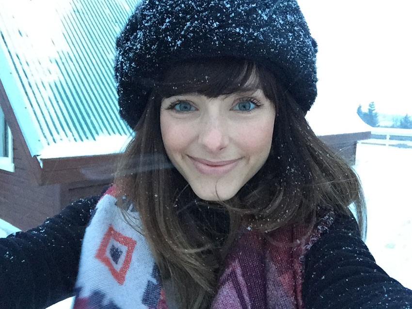 A selfie of Amy in the snow in Iceland