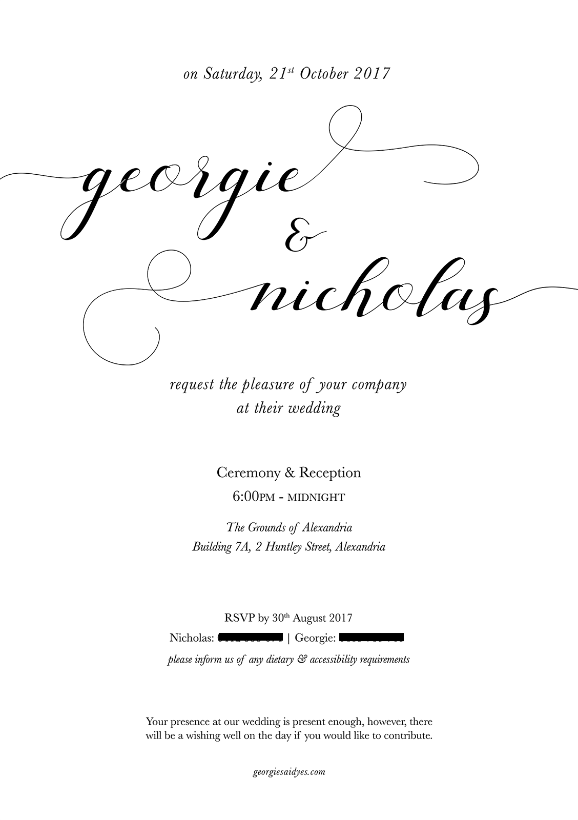 The design of a wedding invitation.
