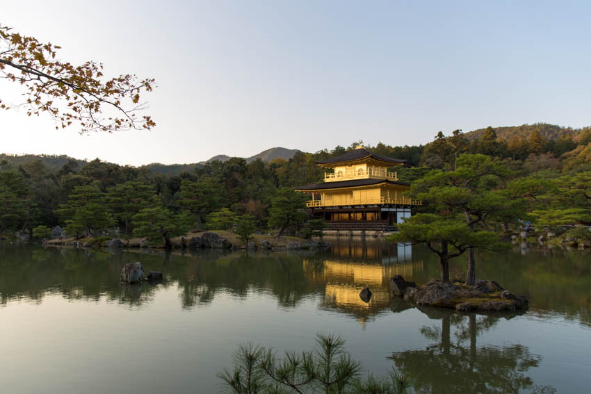 A lovely landscape view of the Golden Pavilion with a lot of the pond in view
