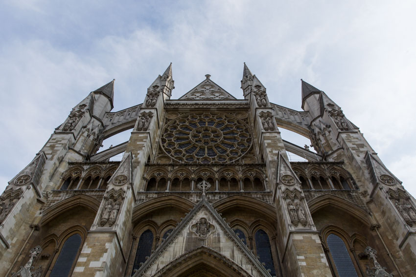 Low angle of the top of Westminster Abbey