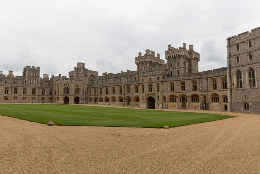 Wide shot of a fenced-off area of Windsor Castle