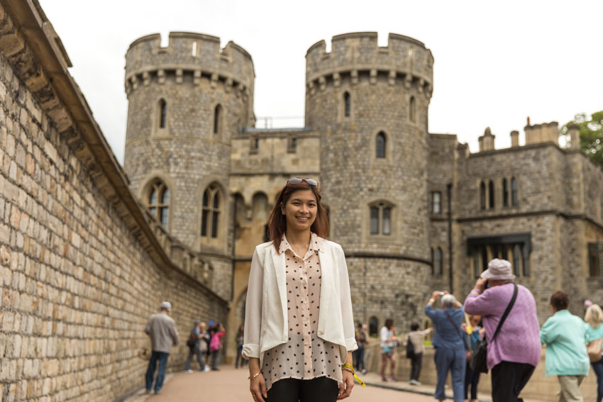 Medium shot of me standing amongst a small crowd in Windsor Castle