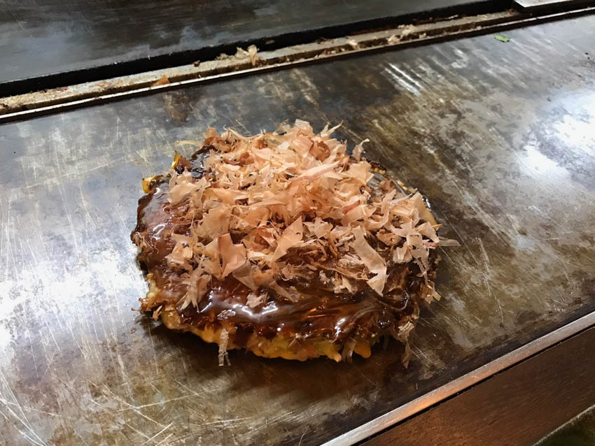 Bacon, egg and cheese okonomiyaki