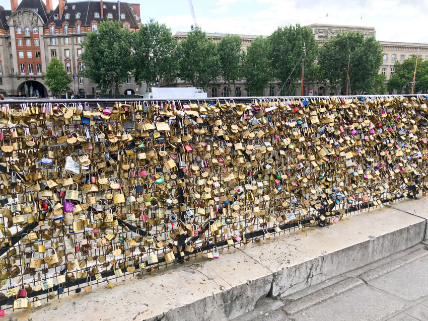 A huge array of locks on a bridge