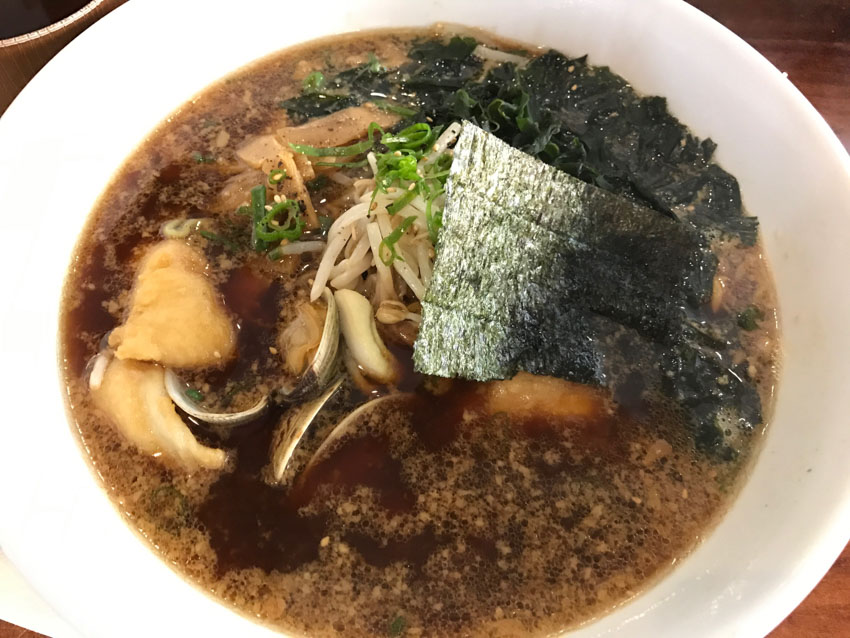 Bowl of sesame soup ramen with seafood