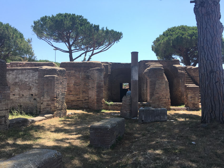 An area in Ostia Antica with more grass growth