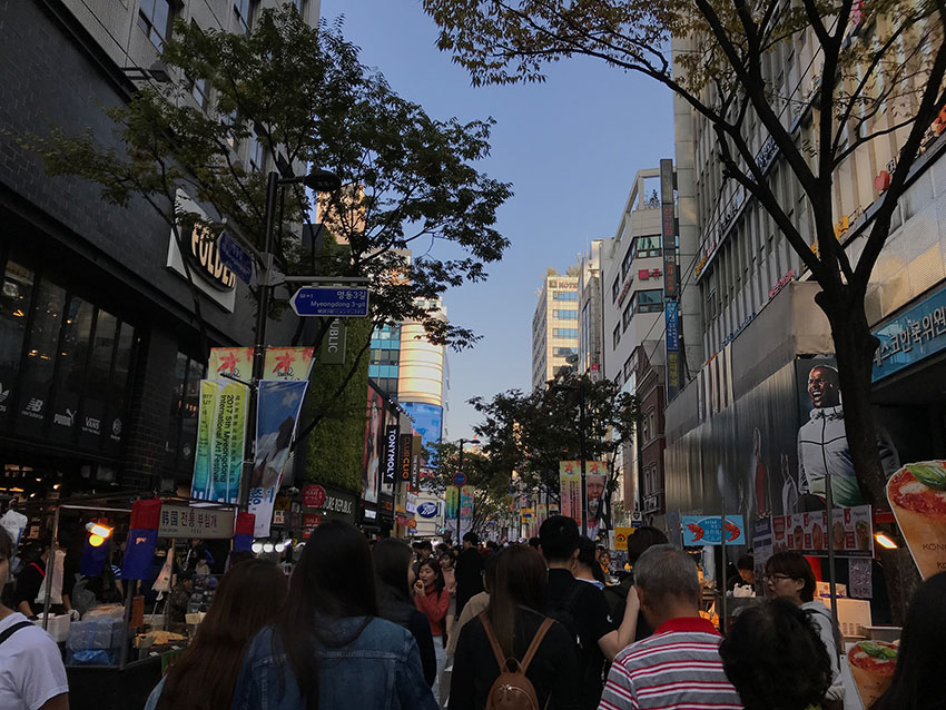 Crowds in the streets of Myeongdong
