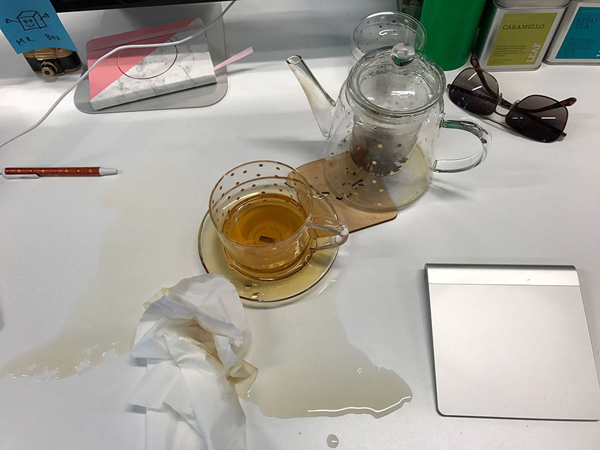A tea spill on my work desk