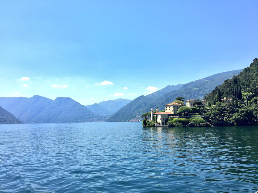 The waters of Lake Como with mountains in view