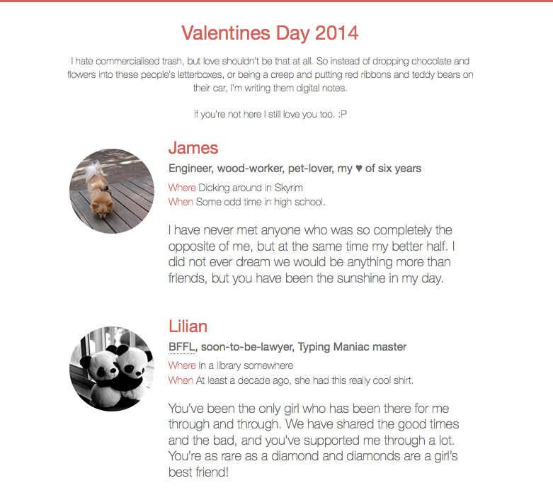 Valentine’s Day 2014 web project 