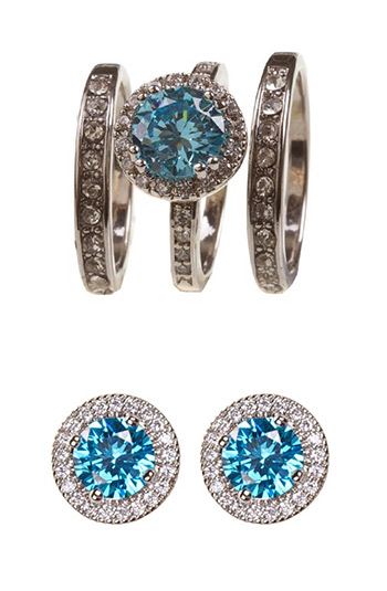 Lovisa Diamond Simulants (Blue) three set rings, and earrings