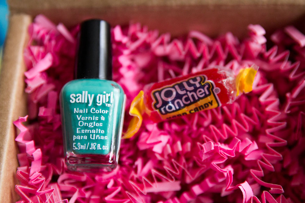 Aqua nail polish and Jolly Rancher