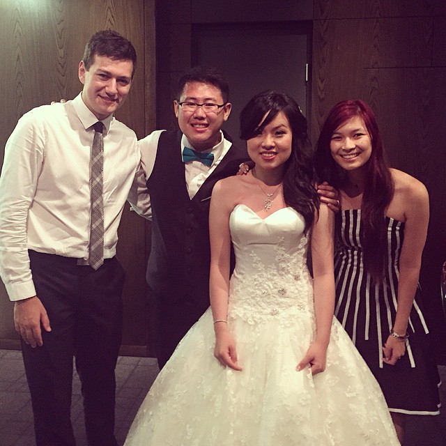 With the bride and groom