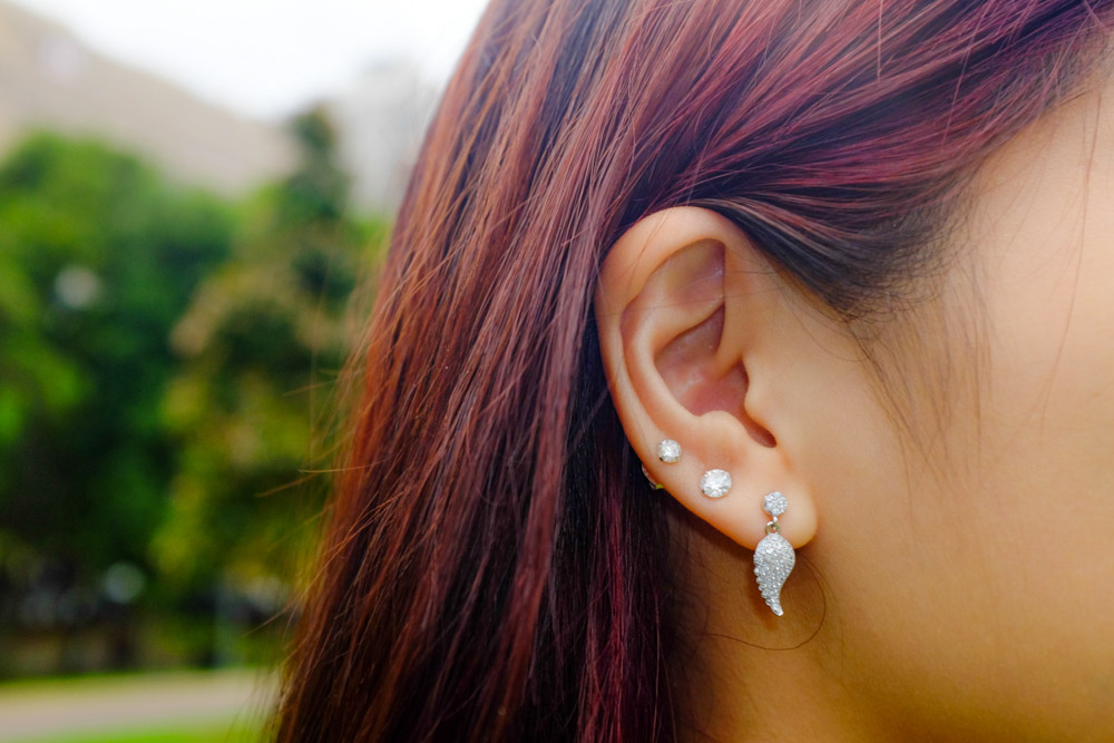 Wing earrings and simple studs