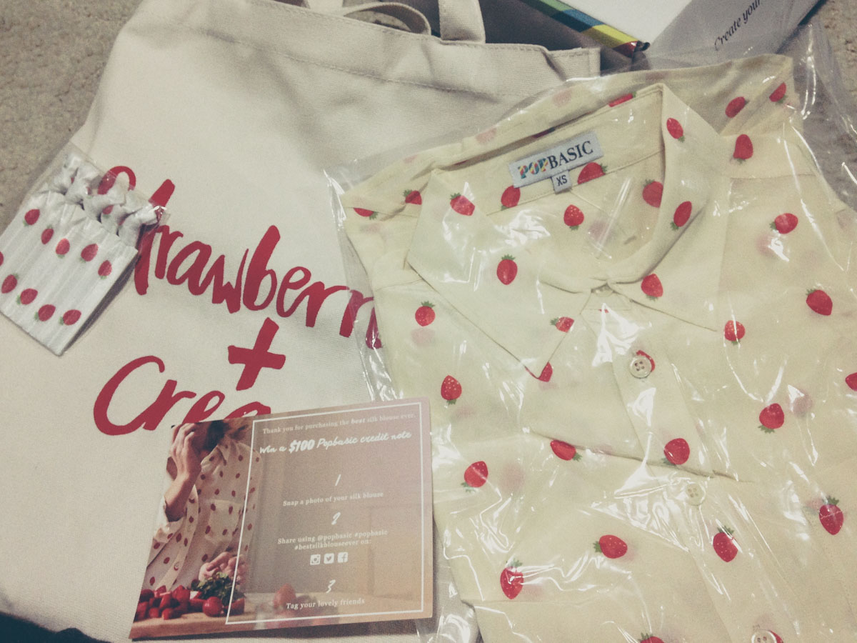 My Popbasic “Strawberries and Cream” silk blouse arrived.