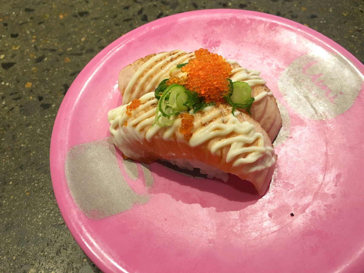 Grilled salmon nigiri sushi