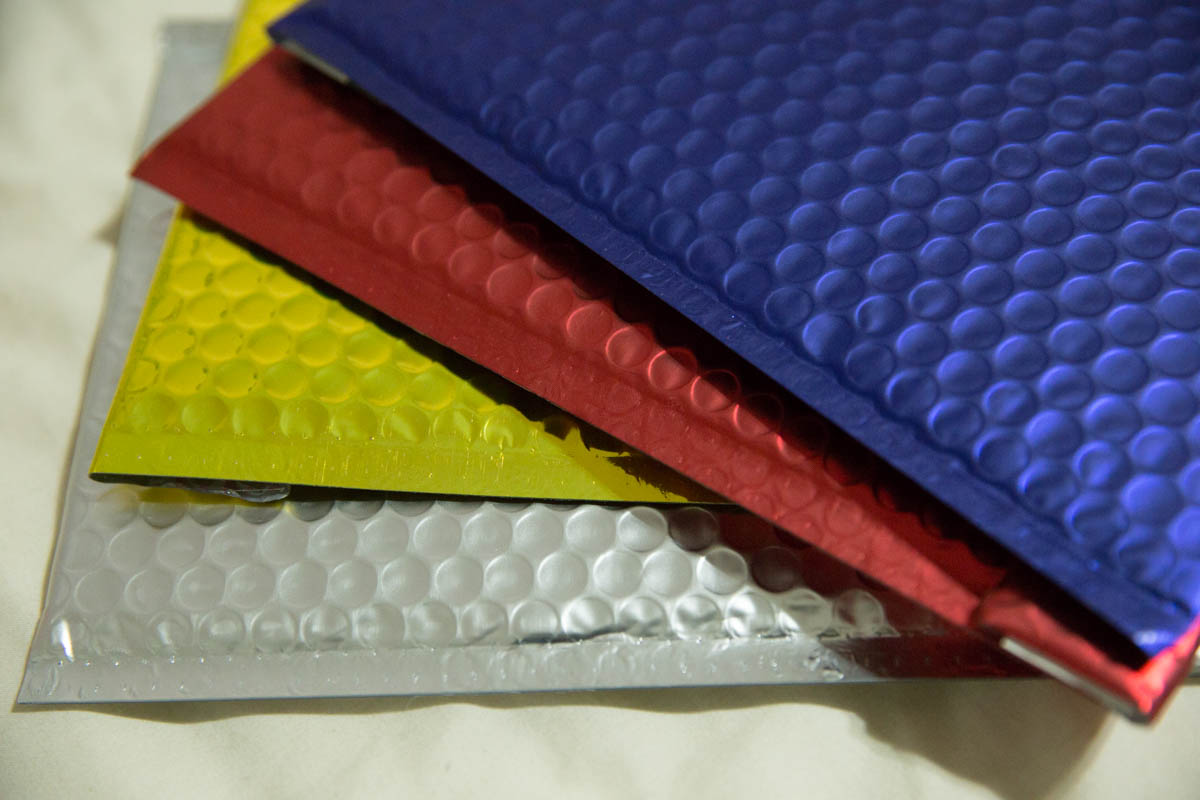 A close look at the metallic colours of some of the bubble envelopes