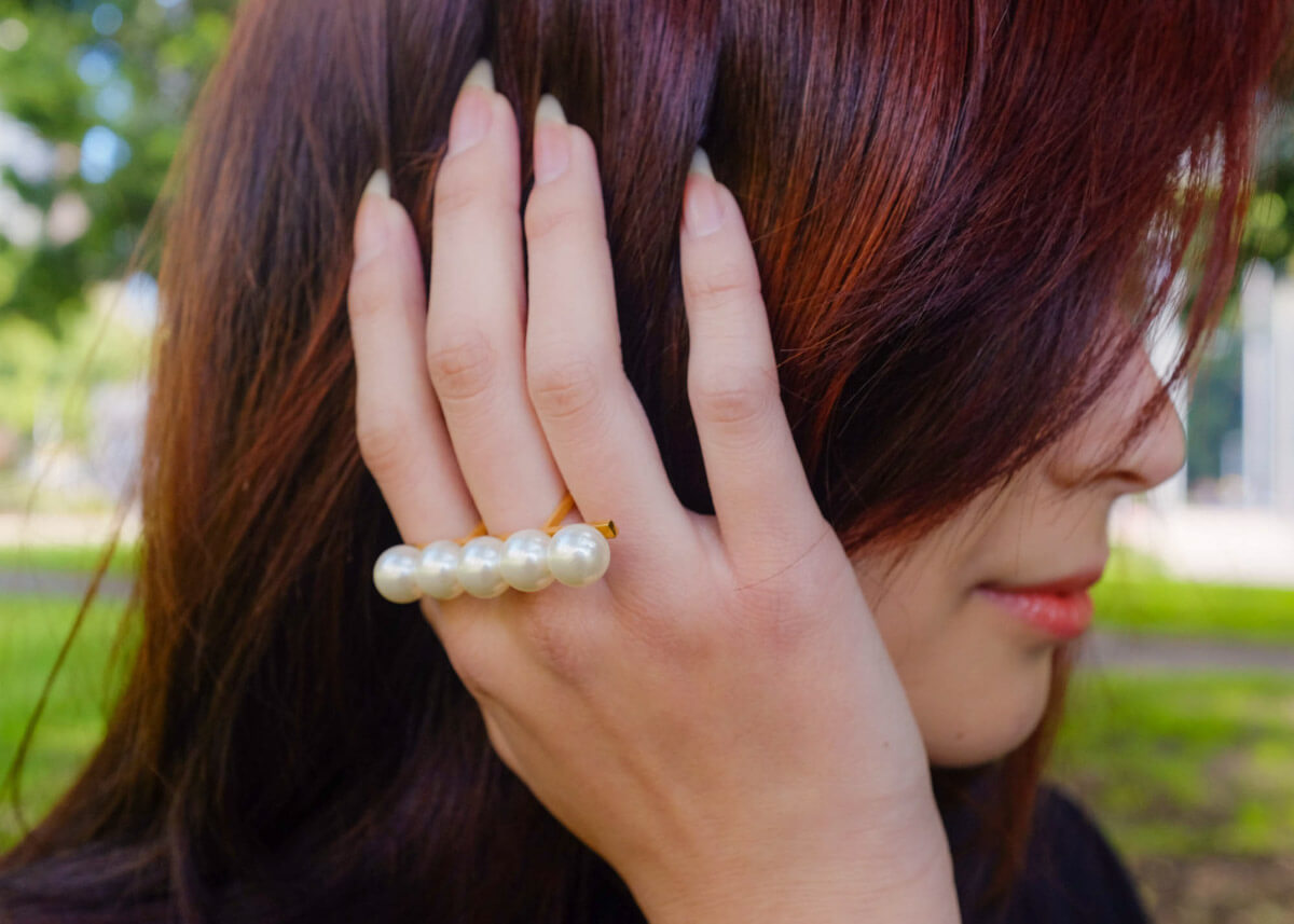Close-up of pearl ring