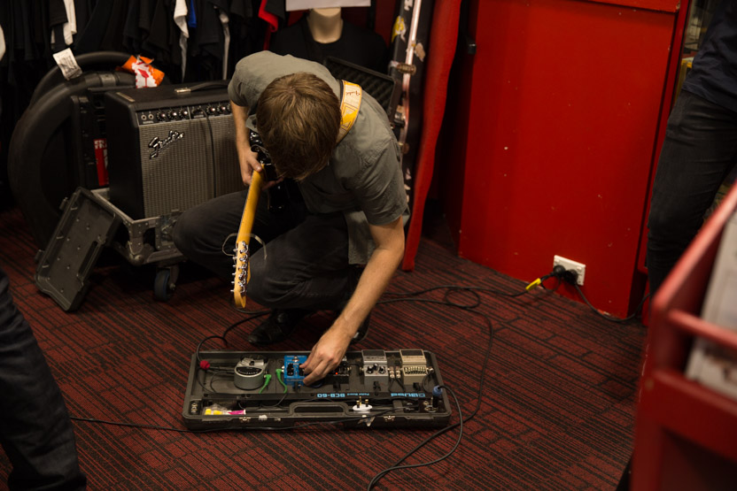 Ross fiddling with the guitar pedals.