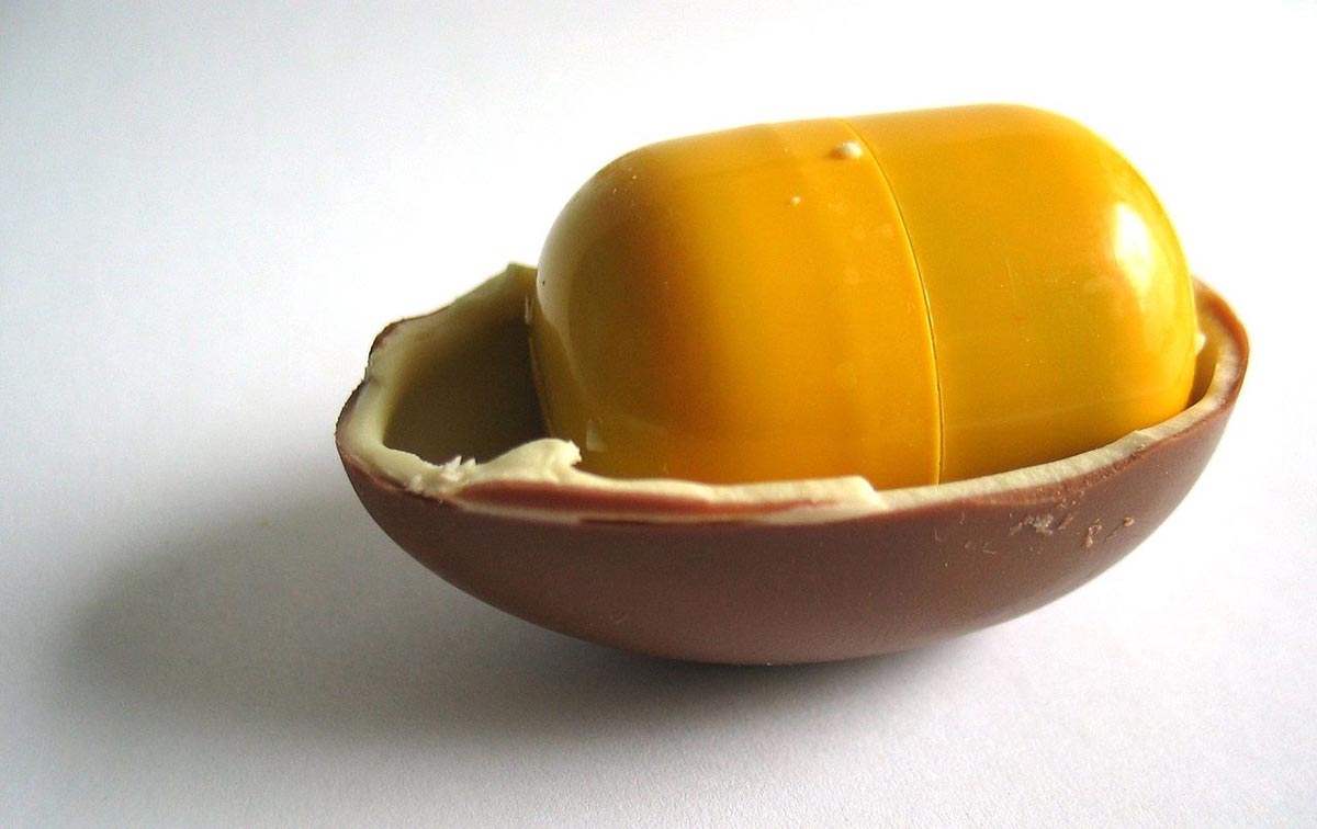 The inside of a Kinder Surprise egg