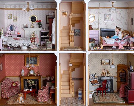 A front view of the rooms of a doll house