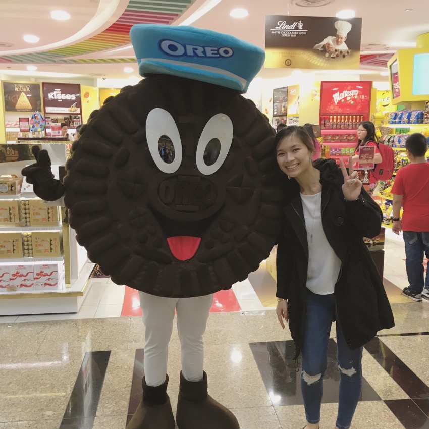 Me at Changi Airport recently with someone in an Oreo cookie costume