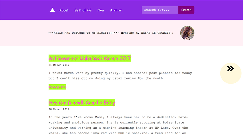 A screenshot of my April Fools look on my blog