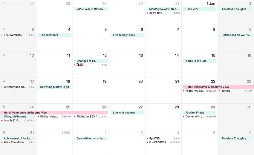A screenshot of my digital calendar in the Calendar app for OS X