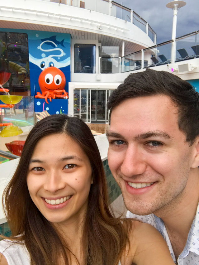 Me and Nick with the octopus statue from the cruise in the background