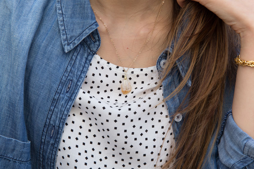 Close shot of crystal necklace