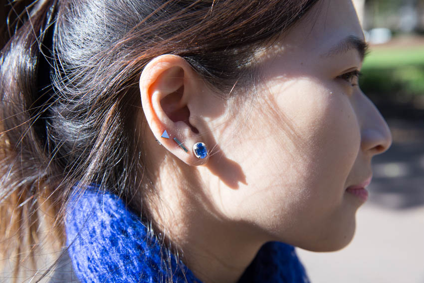 Close shot of my blue kyanite earrings