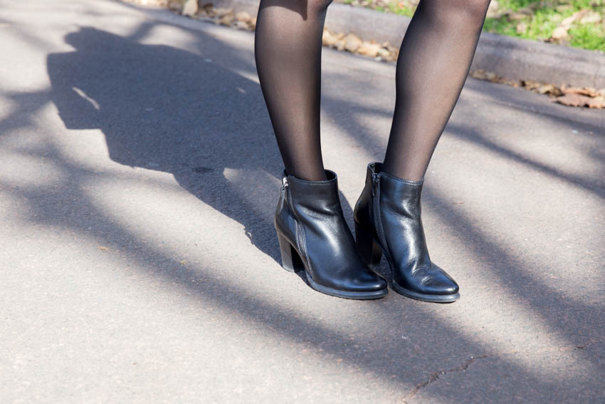 Close up shot of my heeled boots with my shadow behind me