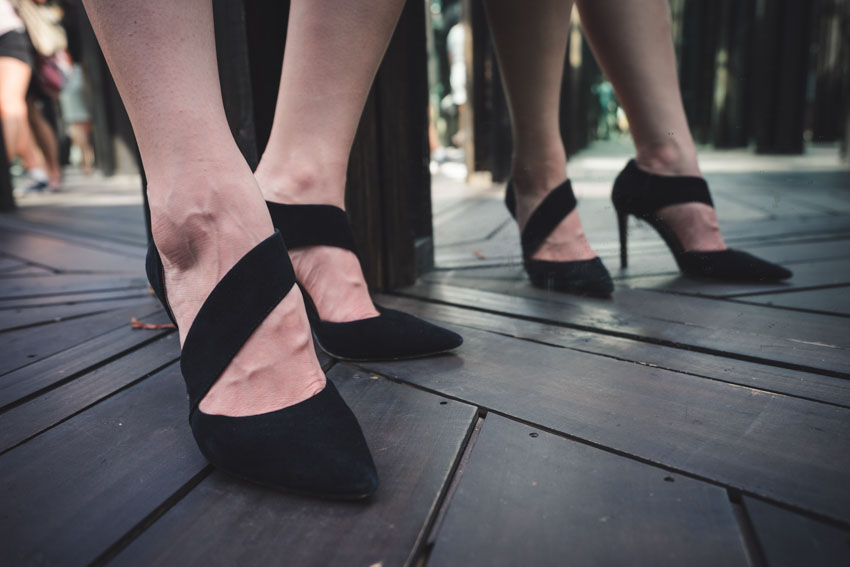 Close up of pointy toed heels