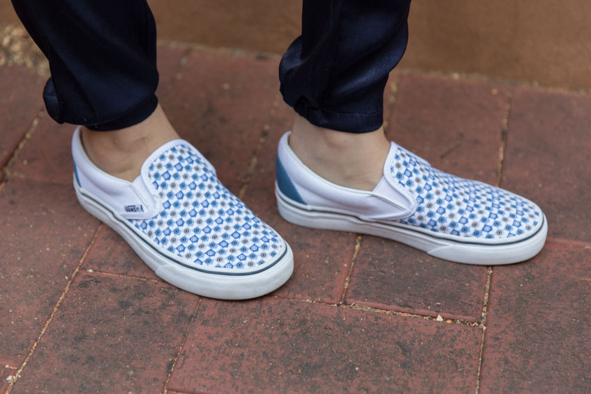 Close up of my Vans shoes with Campaign Monitor and GetFeedback logo tiled pattern