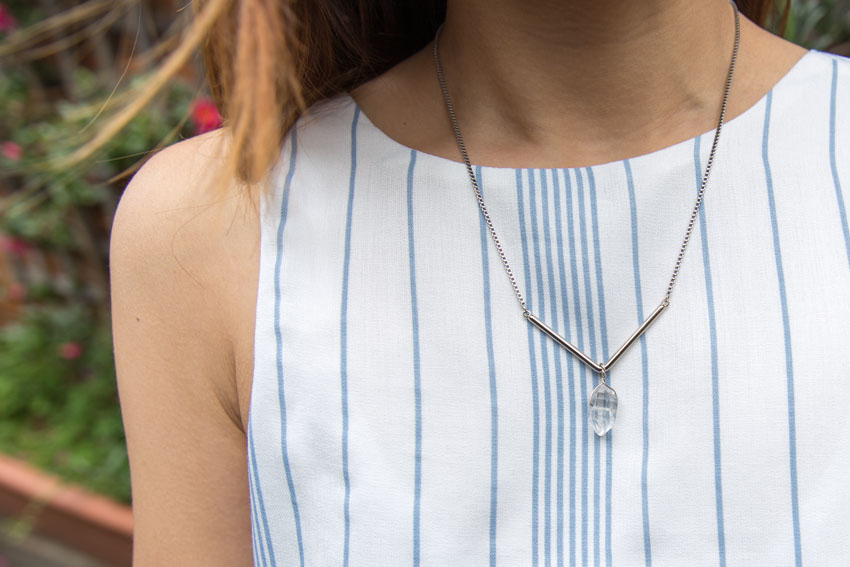 Close up of herkimer diamond necklace