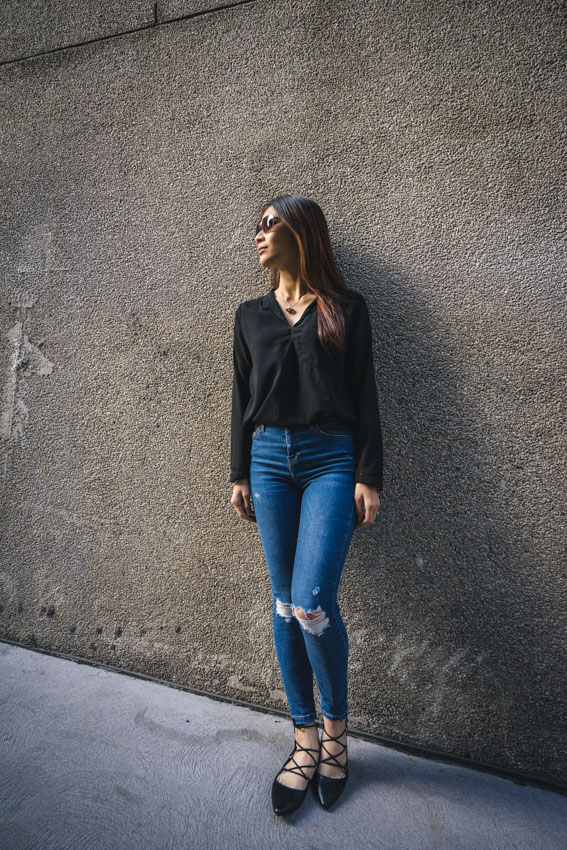 Full body shot of me leaning against a wall