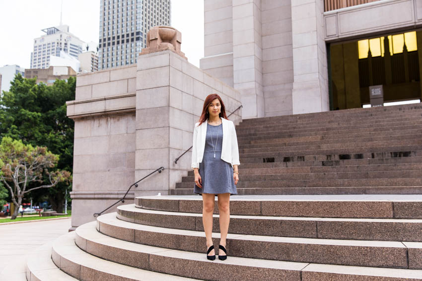 Full body shot of me standing on the Hyde Park memorial steps