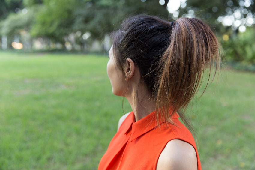 Me facing away from the camera showing my messy up-do