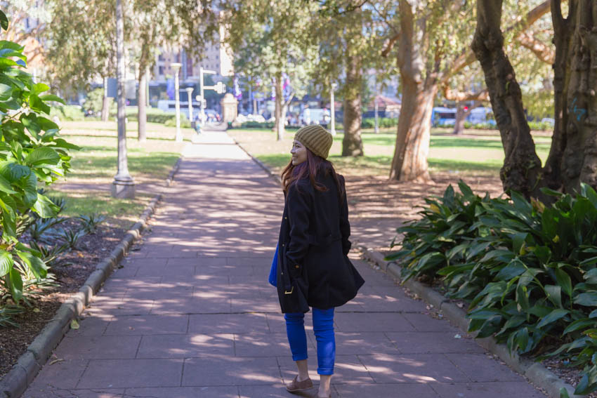 My back to the camera, walking towards the park’s exit