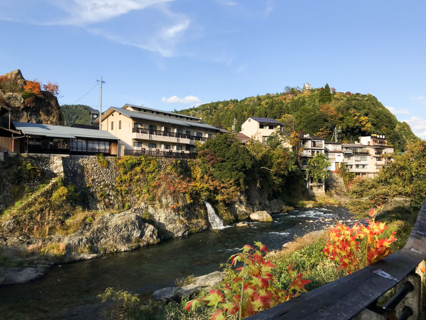 The Kodara river from the side of the Shimizu Bridge with some trees in the foreground