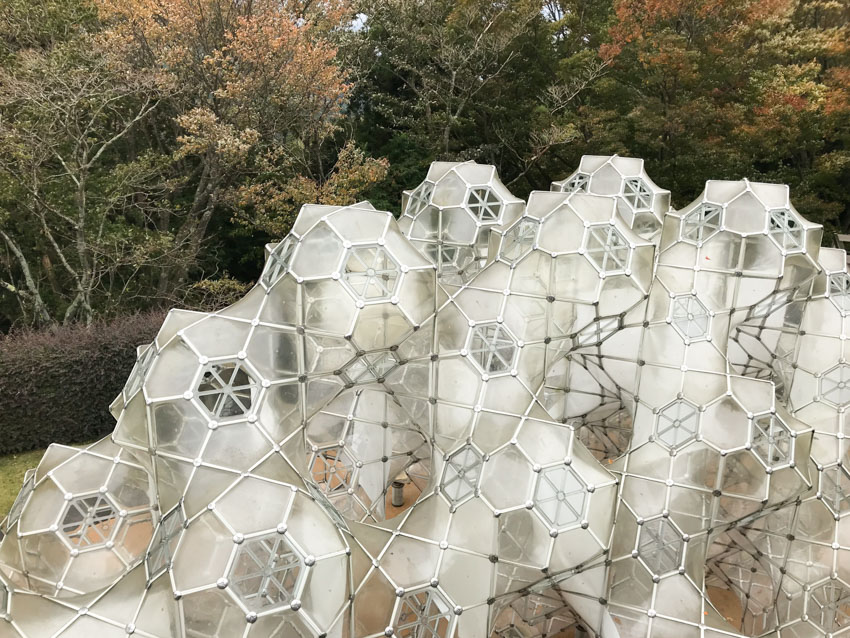 A matrix structure appearing to be built out of hexagonal surfaces in a 3D fashion
