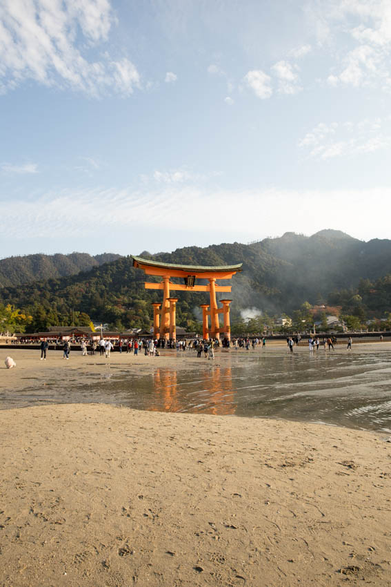 A view of the shrine looking back from the ocean to the island