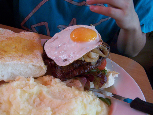 Sunny side up egg & hamburger~ 