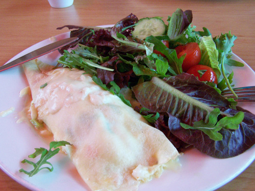 Seafood crepe and salad