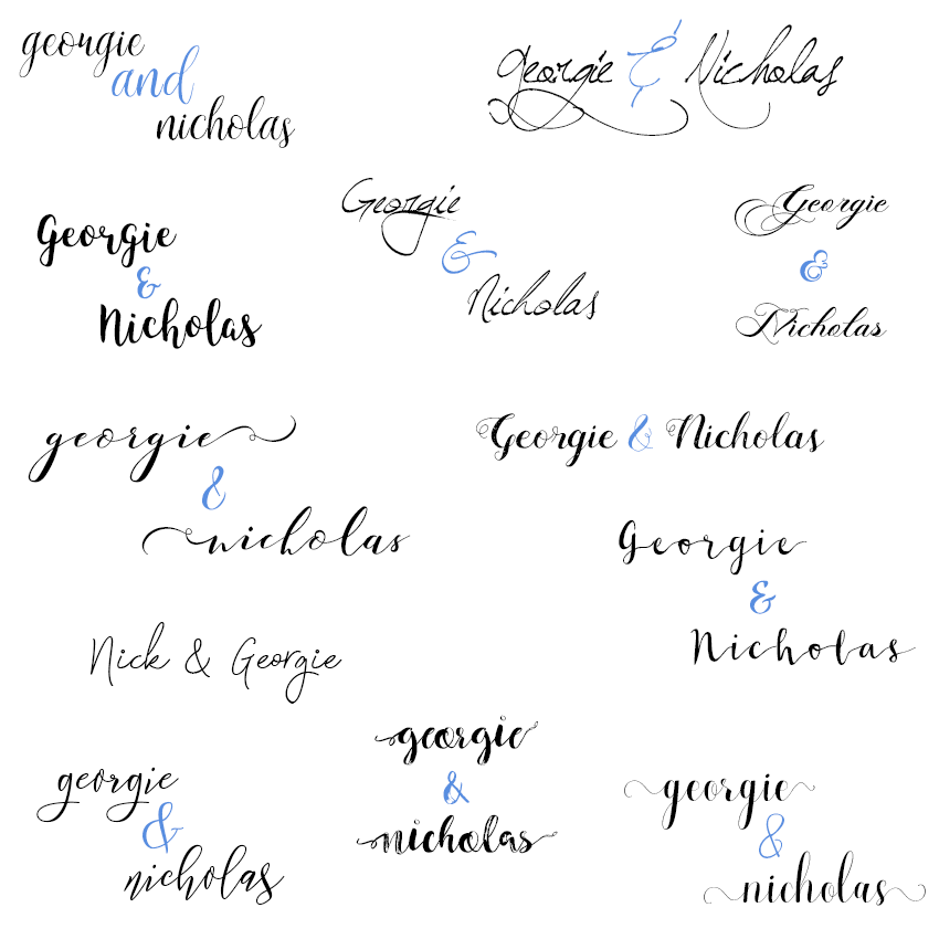 A graphic showing the names “Georgie” and “Nicholas” in different fonts.